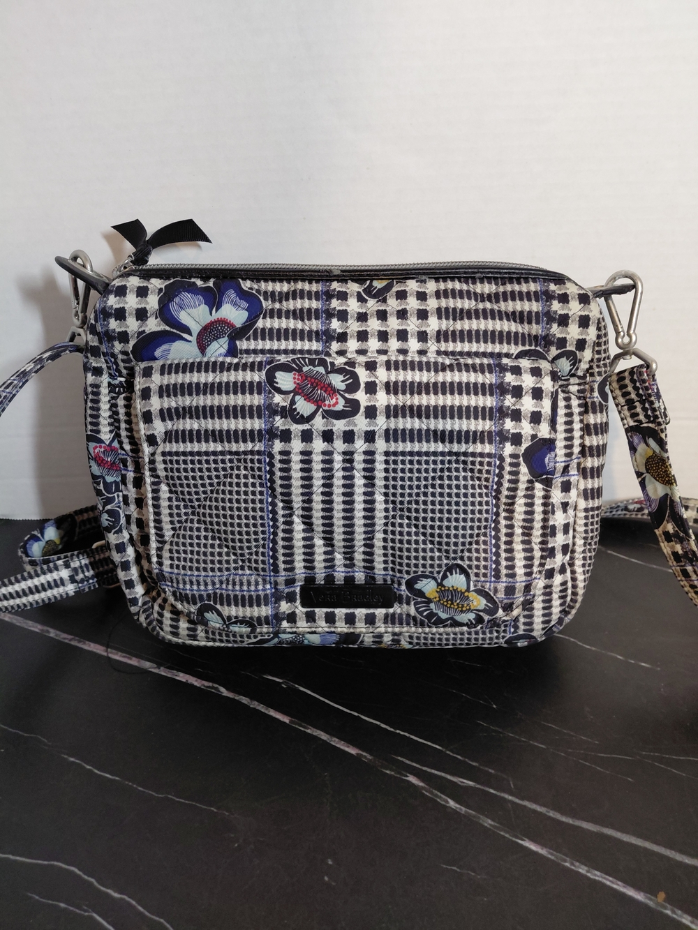 Vera Bradley Black & White Plaid Floral Crossbody